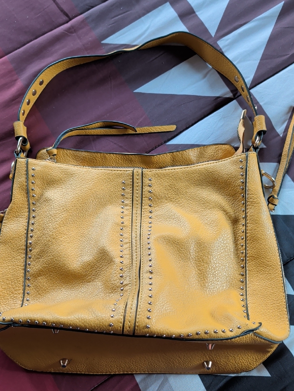 Montana West Studded Mustard Yellow Leather Shoulder Bag